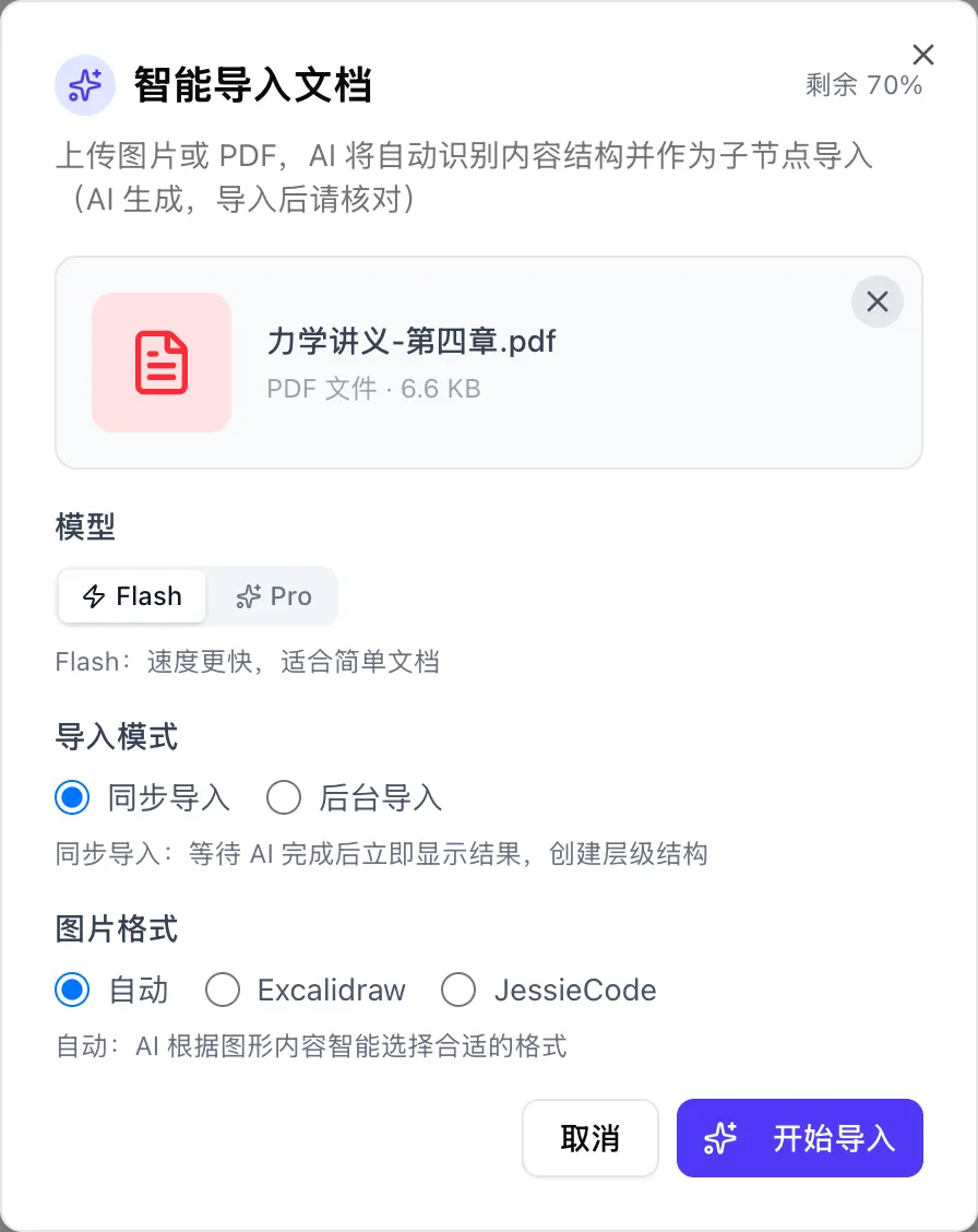 「智能导入文档」对话框
